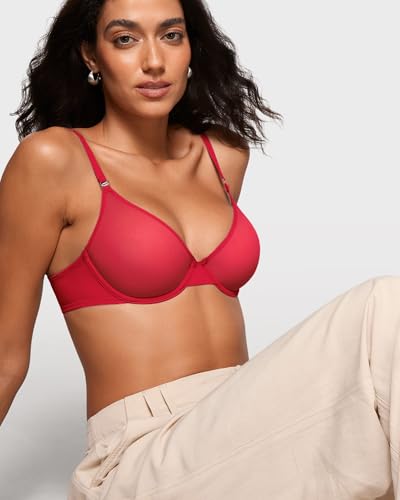 Image of INLYRIC Women's Cosnufy Sheer Balconette Bra Demi Unlined Plunge Mesh See Through Sexy Bras Underwire