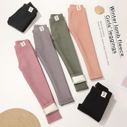 6 Pack Girls Winter Fleece Lined Leggings Girls Warm Pants Kids Basic Solid Pants Toddler Stretchy Thick Tights2