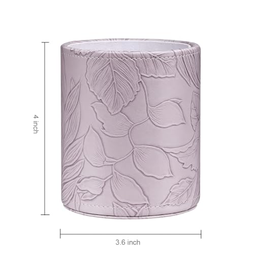 Image of Round Leather Pen Holder for Desk, Desktop Organizer,(Carved Purple)