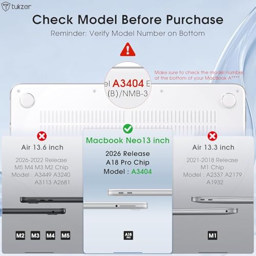 Image of Tukzer Transparent Hard Shell Cover Compatible with Apple 2026 MacBook Neo Case 13 inch Mac Laptop A3404 with A18 Pro Chip & 13 inch Liquid Retina Display, Plastic Snap-on Cover Smooth Skin-Crystal Clear