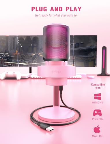 FIFINE USB Streaming Gaming Microphone, PC Condenser Desktop Mic for Video, Home use, YouTube, with RGB Control, Gain Knob, 3.5mm Headphone Jack, Shock Mount, on Computer/PS5-AmpliGame A8 Pink — view 6