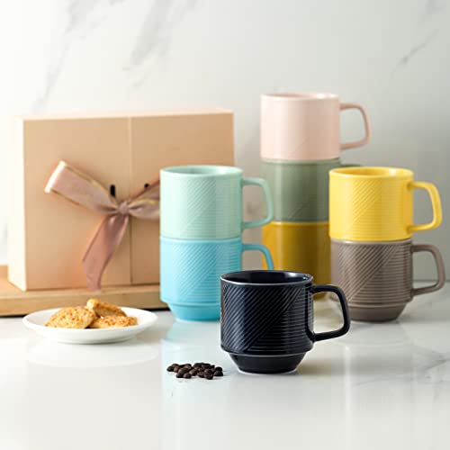 Adewnest Stackable Coffee Mug Set: 4 Pcs 13 Oz Large Stacking Coffee Cups Ceramic For Cappuccino Latte - Big Porcelain Tea Mugs For Home & Office - Microwave Oven Safe Stacked Mugs Set Of 4 (Navy) #TOP5