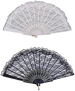 NA 2 Pcs Hand Held Fans Vintage Lace Folding Fan Women Spanish Hand Fan for Wedding Decoration DIY Decoration