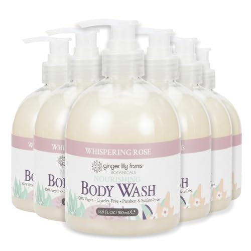 Image of Ginger Lily Farms Botanicals Body Wash, 16.9oz /6pk, Whispering Rose | 100% Vegan & Cruelty-Free | Nourishing Bath & Shower Gel for All Skin Types