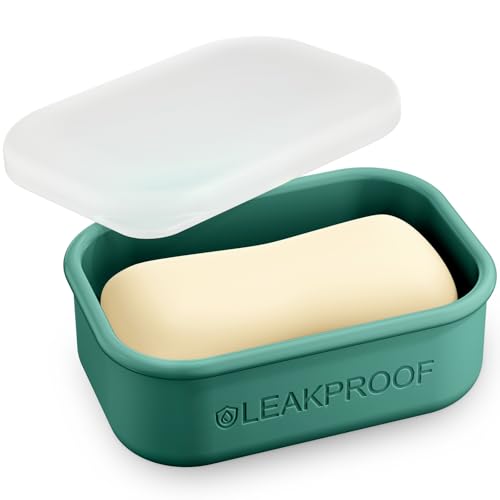 Quatish Compact Leakproof Travel Soap Case Silicone Soap Box with Draining Layer Enhanced Soap Container Suitable for Camping Gym Bathroom Outdoor Essentials Green