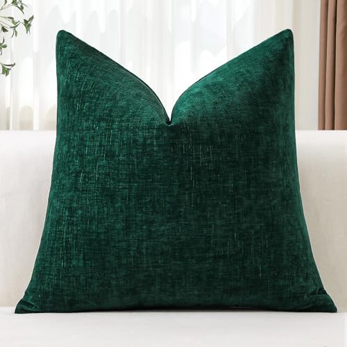 JOTOM Chenille Cushion Covers 50x50 cm Soft Dark Green Decorative Throw Pillow Covers 20x20 Inch Square Cushion Case Solid Pillowcases for Couch Sofa Living Room Bed Home Decor (Dark Green)
