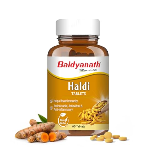 Baidyanath Ayurved Turmeric Tablets with Natural Haldi Extract (60TB) Pack of 1 - Helps Boost Immunity, Blood Cleansing, Skin Problems, Strengthen Digestion