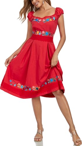 Image of Women's Mexican Dress Embroidered Causal Lace Party Dress
