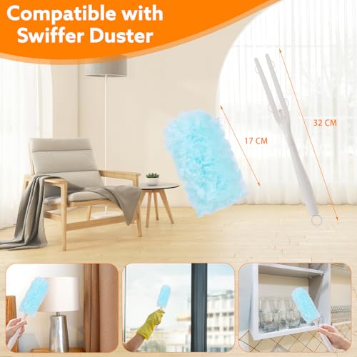 Image of wlich 50 PCS Disposable Dusters Refills Compatible with Swiffer, Blue Bulk Heavy Duty Duster,Multisurface 360 Degree Replacement Head for Dusting with 1 Handle