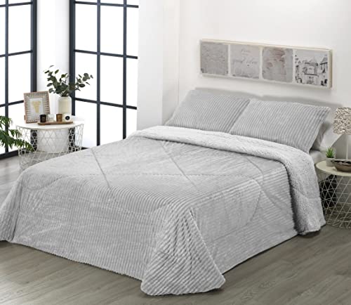 EDREDON Comforter Sherpa Velvet DE Mila ROSACON Borreguito Efecto Manta (Cama 135 (235x270cm.), Gris)