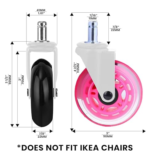 Image of Office Chair Wheels - Set of 5 Rollerblade-Style Caster Wheels, Smooth & Quiet Rolling, Protects Hardwood Floors & Carpets, Universal Fit, Durable and Long-Lasting - Pink