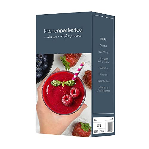 KitchenPerfected 500w 1.5Ltr Table Blender with Mill - 2 Speed Settings - Pulse Setting - Separate Grinder Mill Attachment -Plastic Jug - Black - E5014BK - Image 8