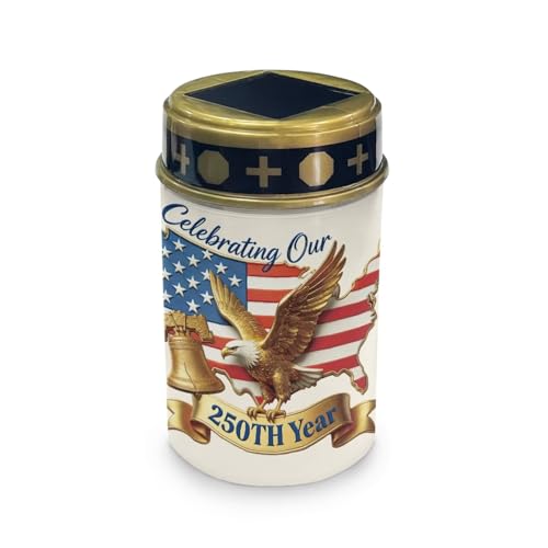 Image of Poceacles Eagle USA Flag 250th Pattern Solar Lights Patriotic Decor Outdoor Waterproof Cemetery Candles Solar Powered Grave Outdoor Decorative Walkway Lights for 4th of July Decorations, Set of 4