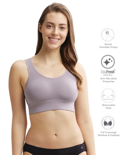 Image of Jockey JW12 Women Wirefree Padded Tencel Lyocell Elastane Stretch Full Coverage Lounge Bra with Stay Fresh Properties and Removable Pads