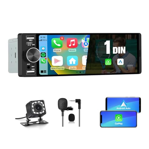AWESAFE 1 DIN Radio Coche Universal con Pantalla Táctil 6.36 Pulgadas, con CarPlay/AndroidAuto, Admite Carga Type-C/2USB/Micrófono/FM/EQ/GPS/Bluetooth/SWC