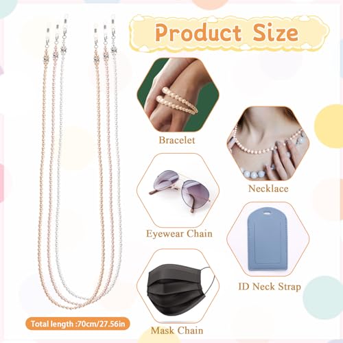 Styquenzer 3PCS Pearl Glasses Chain for Women, Beaded Eyeglass Chains Sunglasses Holder Strap Stylish Eyeglass Chains Reading Glass Eyewear Retainer Chain for Women Sunglasses, Myopia Glass, 3 Colors
