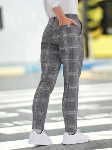 Floerns Men's Plaid Slim Fit Dress Pants Business Casual Suit Trousers2