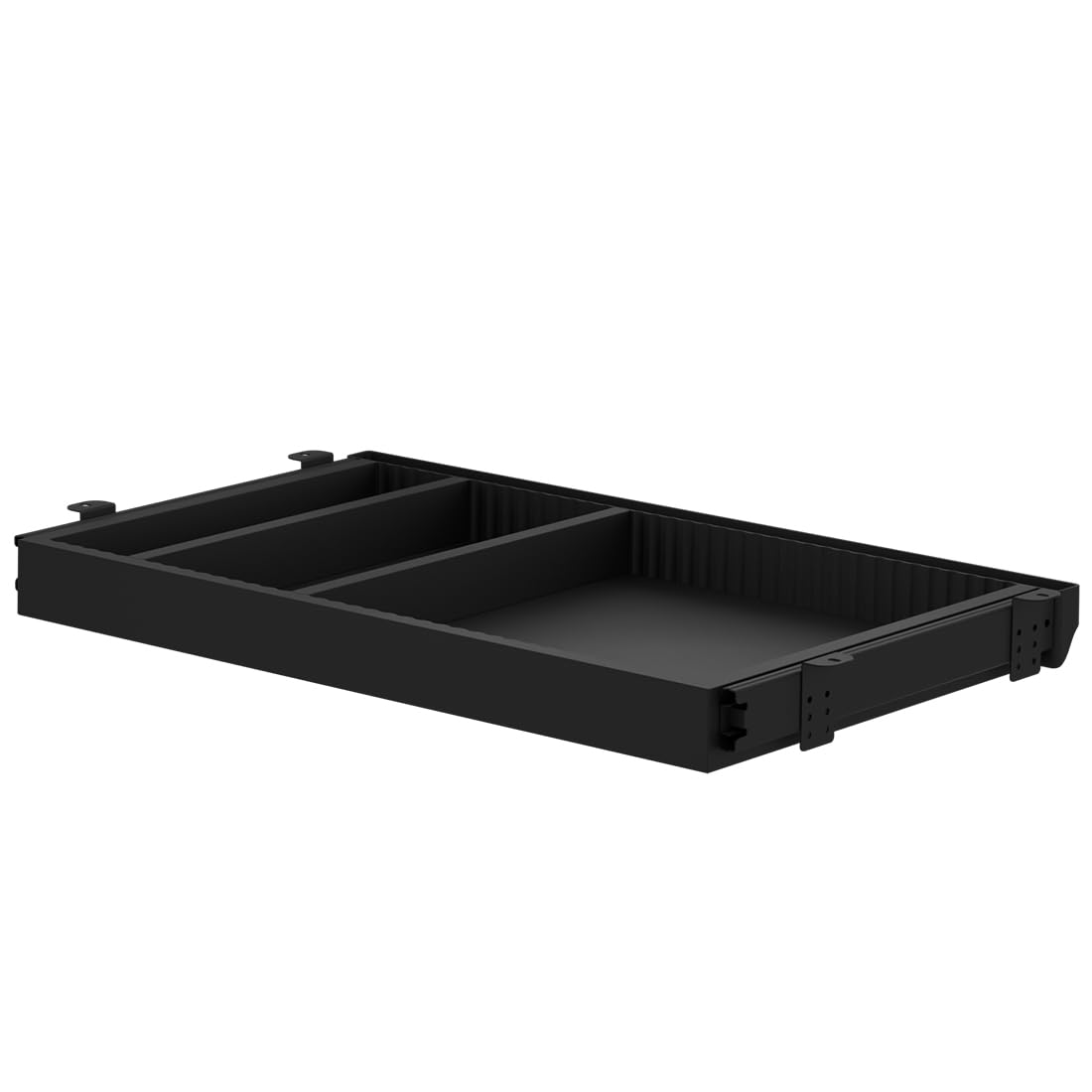 Spacetronik Schublade Unter Schreibtisch Schwarz, Unterbauschublade mit 3 Fächern, ausziehbare Schreibtischschublade mit Schienen, 560 x 335 x 47 mm, 5 kg Tragkraft, für Büro, Homeoffice