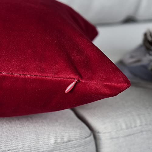 Rythome Set Of 2 Comfortable Throw Pillow Covers For Bedding, Decorative Accent Cushion Sham Cases For Couch Sofa, Soft Solid Velvet With Zipper Hidden - 16"X16", Deep Red #TOP4