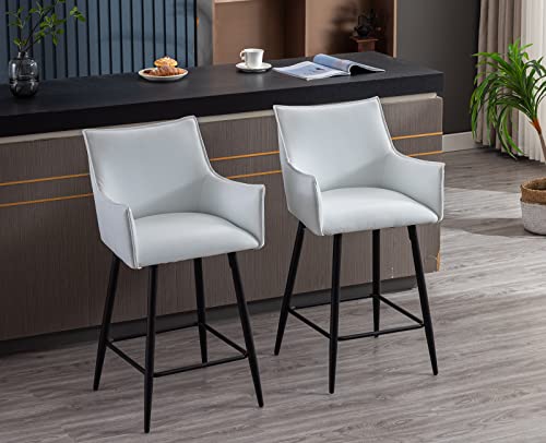 Zhenghao 26'' Counter Height Bar Stools Set Of 2 Leather Barstools With Arms Upholstered Kitchen Counter Stools Modern Metal Bar Chairs For Breakfast/Dining Room/Living Room, White #TOP20