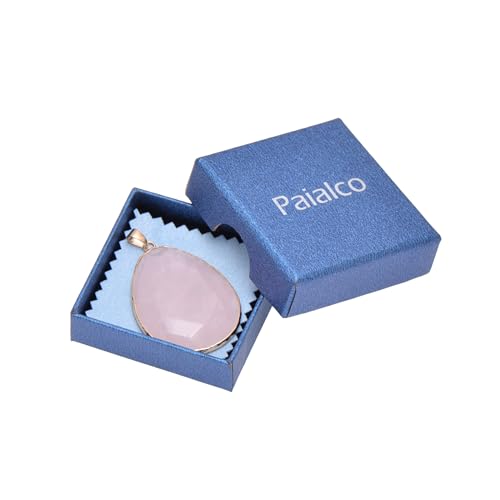 Paialco Faceted Cut Natural Rose Quartz Crystal Big Flat Drop Pendant Necklace, Yellow Gold Gilt 7