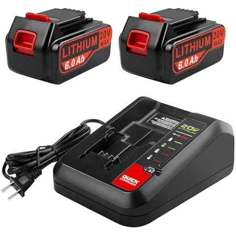 TREE.NB 2Packs 6.0Ah 20v Lithium Battery Replacement for Black and Decker with Battery Charger Compatible with LBXR20, LBXR20B, LBXR20-OPE, LBXR2020, LBXR20, LB20, LBX20, LB2X4020 Cordless Tool Cover