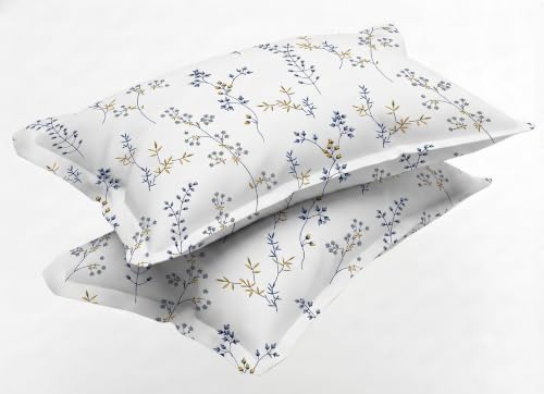 Image of IVAZA 240 TC Soft Ezyption Cotton Floral Print King Size Bedsheet - with 2 Pillow Covers, Hypoallergenic, Brethable, (Size- 90 x 90 Inch) Denim Blue