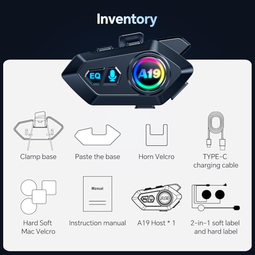 Image of Motorcycle Helmet Bluetooth Headset, Outdoor Wireless Bluetooth 5.4 Headphone Speakers Noise Cancellation Intercom Communication Systems with IPX6 Waterproof /Strong Bass