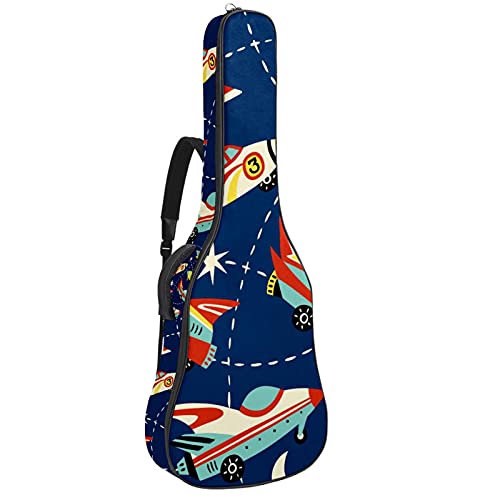 Sac à dos pour guitare acoustique de 106 cm bleu marine avec motifs de l'espace pour guitare folk