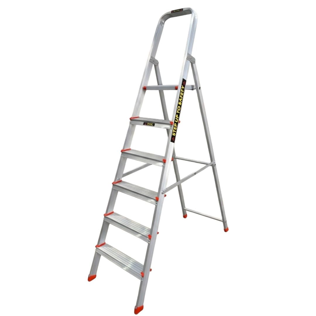 EMAC Aluminium 6 Steps Folding Ladder for Home, Shops and Office Use Slip Resistant Aluminium Ladder (with Platform)-image-34