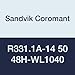 Sandvik Coromant R331.1A-14 50 48H-WL1040 PVD Coated Solid Carbide CoroMill 331 Face Indexable Milling Insert, 0.1902" Nose Radius, 14 Inscribed Circle, Light Chip Breaker, 0.1949" Thick (Pack of 10)