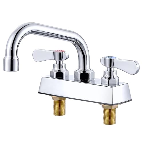 Image of Commercial Utility Sink Faucet 4 inch Center,Dual Handle 6 inch Swivel Spout Laundry Sink Faucet,Brass Construction Chrome Polished,Deck Mount Laundry Faucets for Utility Sink,Garage,Bar
