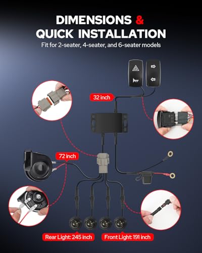 Image of Benlari UTV Turn Signal Kit with Horn, ATV Turn Signal Side by Side, ATV Blinker with Power Switch Street Legal Kit Fit for Polaris RZR PRO, Polaris Ranger XP /Can-Am x3, Kawasaki, CFMOTO & Golf Cart
