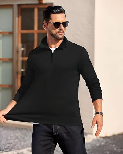 Image of AUSK Mens Sweatshirt with Neck Zipper || Full Sleeve Polo Collar Jacket for Winter wear Fleece Fabric Sweatshirt for Man