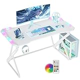 BEXEVUE Escritorio Gaming con LED - 120x60cm Mesa Gamer Ordenador Esport Ergonómico, Marco Z Fibra de Carbono Estable Fácil de Montar, Gancho Auriculares para Juegos Estudiar Trabajar Hogar Dormitorio