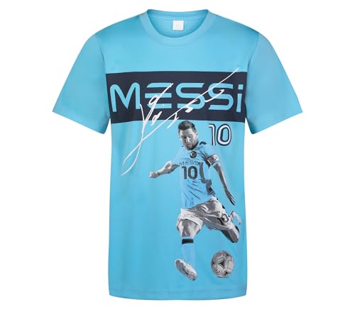 Image of Messi Boys' Lifestyle Short Sleeve Top, Loose-Fit Shirt with Logo, Comfortable, All-Day Wear