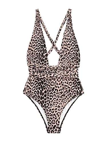 SFHFY Womens Monokini Swimsuits One Piece Deep V Monokinis Leopard Print Sexy Swimsuit Open Back Bathing Suit