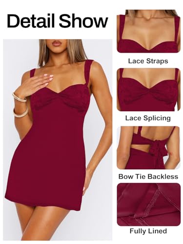 Image of Women's Summer Mini Dresses Sleeveless Sexy Square Neck Lace Splicing Cocktail Party Straps Bodycon Dress
