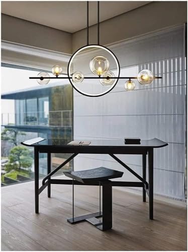 Lustre long strip en verre bulle et fer forgé pour salon moderne