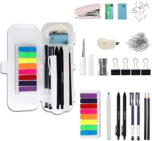 123 Pcs Office Supplies Kit with Desk Organizers, Includes Stationery, Stapler, Paper Clips, Push Pins, Erasers, Binder Clips, Staples, Scissor, Page Markers, Highlighters for Desktop Accessories Set