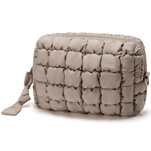 Quilted Makeup Bag Puffy Cosmetic Bag Cute Puffer Travel Toiletry Bag for Women, Large Makeup Pouch for Purse Quilted Cosmetic Pouch for Essentials Toiletries, Christmas for Women, Girls