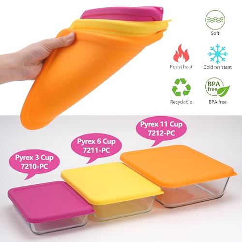 LUVCOSY 3 Cup 6 Cup 11 Cup Rectangle Silicone Storage Cover Lids Replacement for Pyrex 7210-PC, 7211-PC, 7212-PC Glass Bowls, (Container not Included) 3 Pack, Microwave, Dishwasher and Freezer Safe by LUVCOSY - Image 3