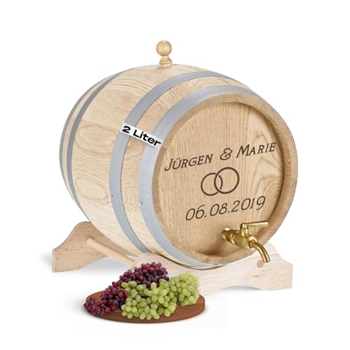 Barril de madera personalizado de 2 litros, incluye grifo de latón, regalo de Navidad, divertido regalo para hombres, barril de roble pequeño para ron, whisky o vino (diseño de anillos)