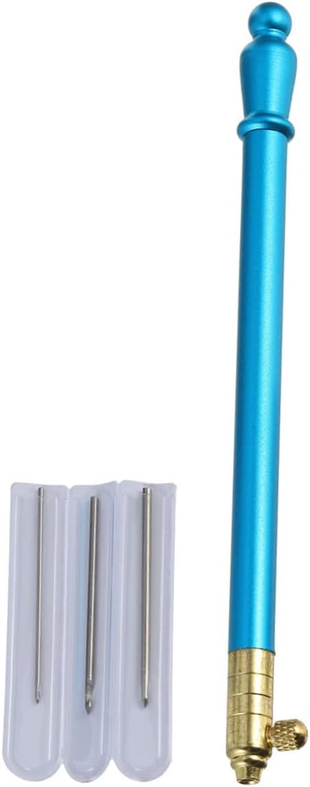 KALLORY French Style Metal Handle Embroidery Hook Needle Set with Smooth Non Slip Grip Lightweight Punching Needles for Bead and Thread Craft Comfortable Hand Fit for Sewing and Knitting