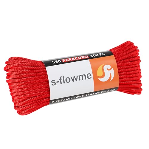 スフローム(s-flowme) パラコード 7芯 4mm x 30m 耐荷重 250kg クラフト パラコード アクセサリー アウトドア キャンプ テント タープ 用固定用紐 ガイロープ ロープ A03 レッド