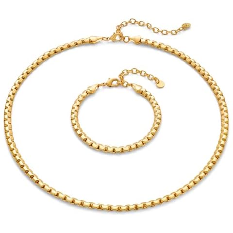 HESSAWELL Gold Statement Chain Necklace Bracelet for Women Gold Chain Set for Women Gold Chain Choker Necklace Link Chain Bracelet for Trendy Jewelry Cover