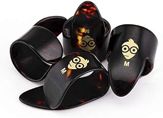 Pick Geek Finger and Thumb Pick Set | 1 x Celluloid Thumb Pick | 3 x Celluloid Finger Picks | Small Size | Tortoiseshell Colour | Includes Draw-String Linen Bag for Safe Keeping | Gifted in Kraft Box