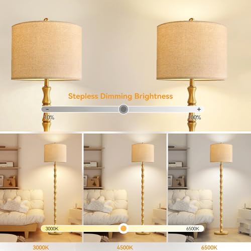 Image of Wood Floor Lamps for Living Room Rustic Floor Lamp with Remote Control & 3 Color Temperature,Dimmable Floor Lamp Gold Mid Century Modern Standing Lamp Tall Farmhouse Floor Lamp For Bedroom Corner
