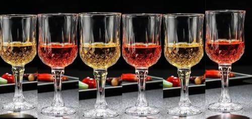 Image of Italian Style Classic White or Red Wine Glasses 230 ml Premium Crystal Clear Diamond Cut Glass | Perfect for Cocktail, Brandy, Mocktail, Champagne Set of 6 (Big cry 250 ml$, 6)