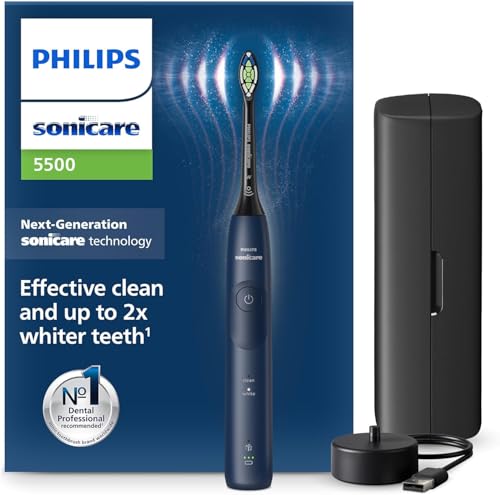 Philips Sonicare HX7113/01 5500 Electric Toothbrush Sonic Toothbrush with 2 Cleaning Modes Pressure Control EasyStart SmarTimer and BrushPacer Navy Model HX7113/01